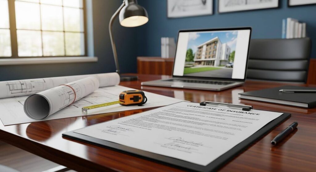 Certificate of insurance form on clipboard.