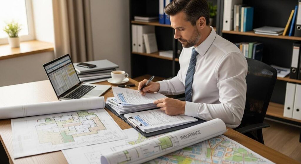Landlord reviewing rental property insurance documents.