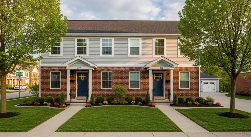 Duplex rental property building exterior.