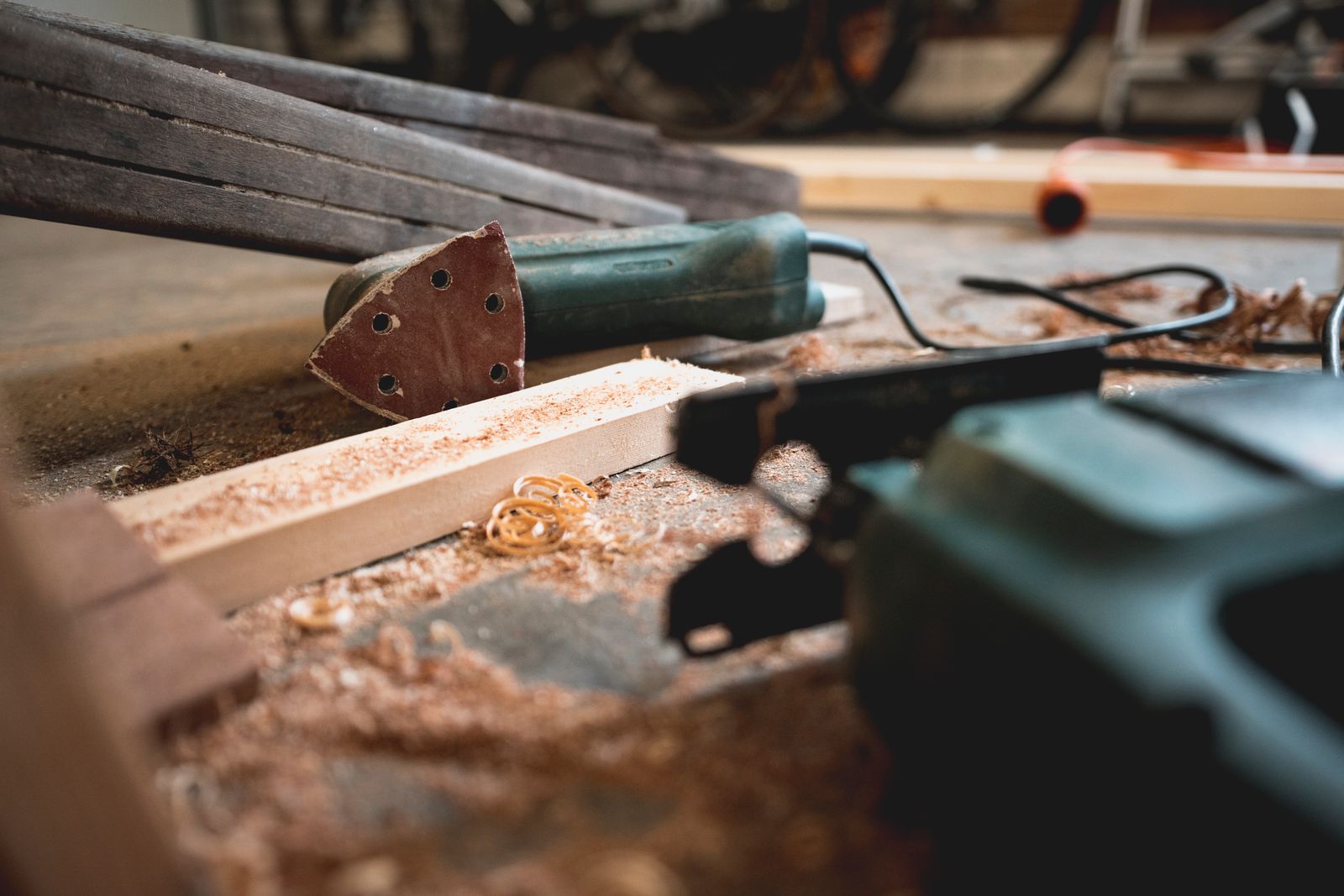 Professional power tools on a contractor’s workbench